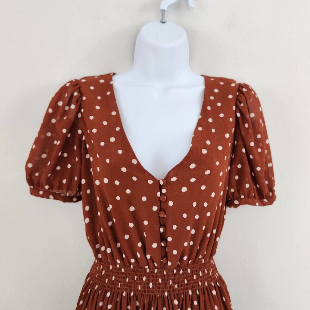 Madewell Smocked Waist Mini Dress Button-Front Short Sleeve V Neck Size XS - Picture 4 of 14